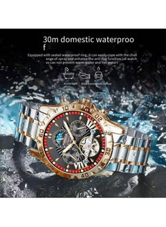 POEDAGAR European waterproof automatic men's mechanical watch Rose gold black face steel strap  - Image 2
