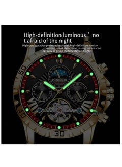 POEDAGAR European waterproof automatic men's mechanical watch Rose gold black face steel strap  - Image 3