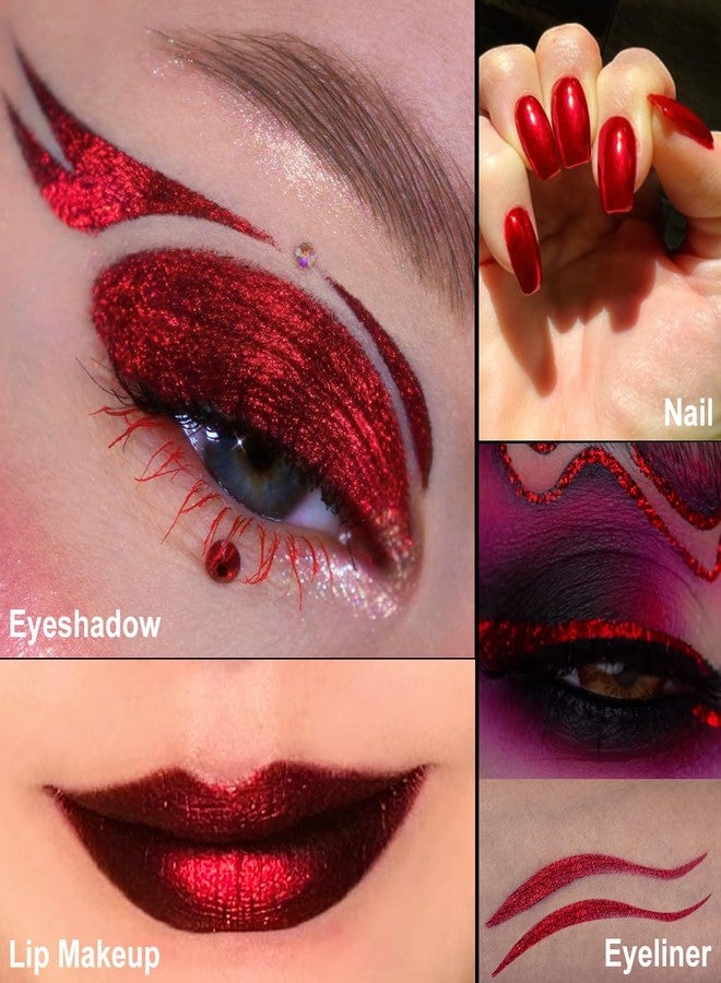 DE'LANCI DE’LANCI Chameleon Red Glitter Eyeshadow Highly Pigmented, Single Metallic Glitter Red Eye Shadow Palette Intense Color Shifting, Chrome True Red Shimmery Glitter Eyes Warm Goth Smoky Makeup - Image 3