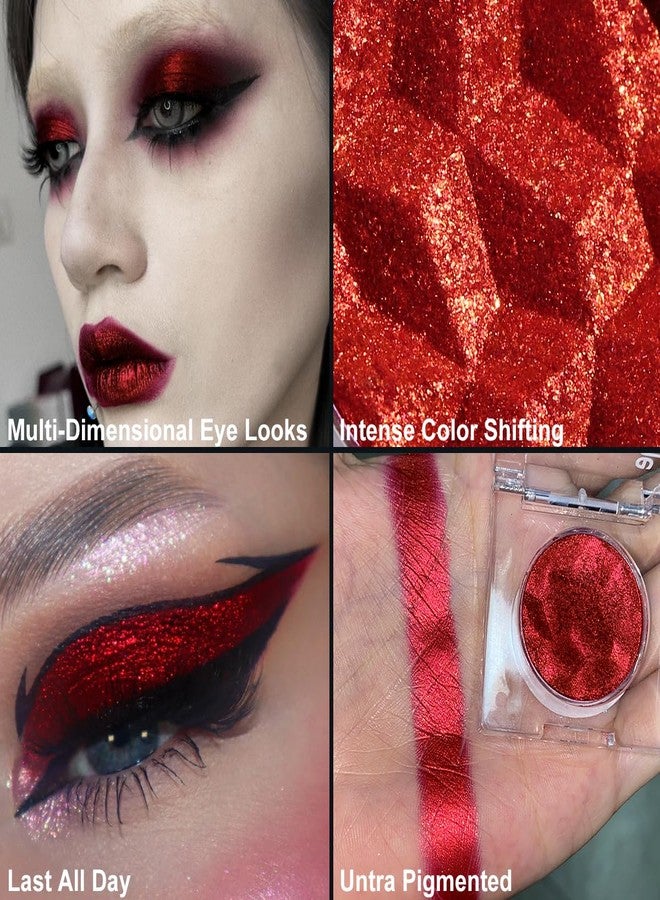DE'LANCI DE’LANCI Chameleon Red Glitter Eyeshadow Highly Pigmented, Single Metallic Glitter Red Eye Shadow Palette Intense Color Shifting, Chrome True Red Shimmery Glitter Eyes Warm Goth Smoky Makeup - Image 5