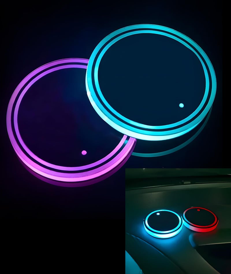 INIMAGINE 2 Pcs Car Interior Accessories & Car Cup Holder Accessories, Colorful Car Coasters for Holder, Universal 6.7 * 6.7cm Design with Cup Holder Lights for Compatibility - Image 1