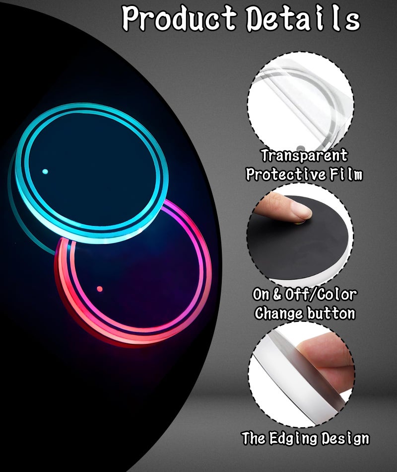 INIMAGINE 2 Pcs Car Interior Accessories & Car Cup Holder Accessories, Colorful Car Coasters for Holder, Universal 6.7 * 6.7cm Design with Cup Holder Lights for Compatibility - Image 2