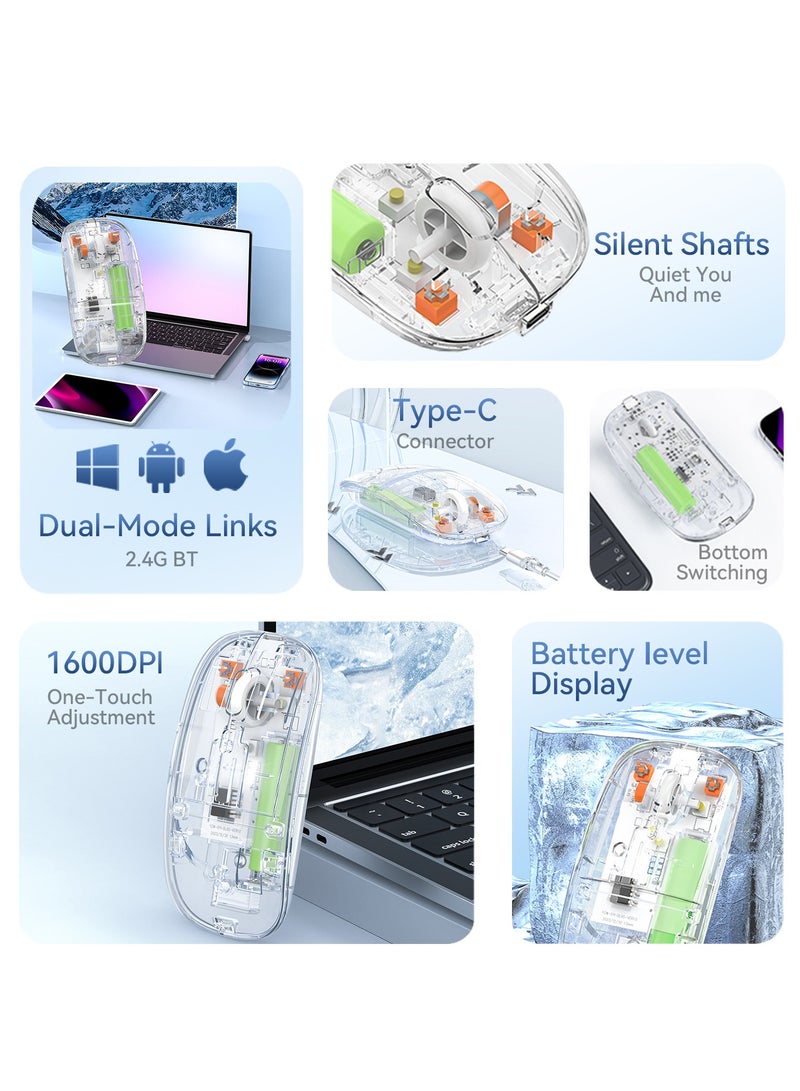 general Transparent wireless bluetooth mouse charging silent tablet notebook office home 2.4G wireless gaming mouse - Image 5