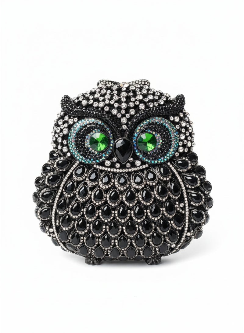 SVARN ATELIER Black Owl Crystal Clutch Rhinestone Bag Handbag Luxury Clutch Bag Evening Bag Party Bag Shiny Sparkle Bag Crystal Bag Owl Shaped Bag Owl Crystal Bag Owl Bag Rhinestone Clutch - Image 1