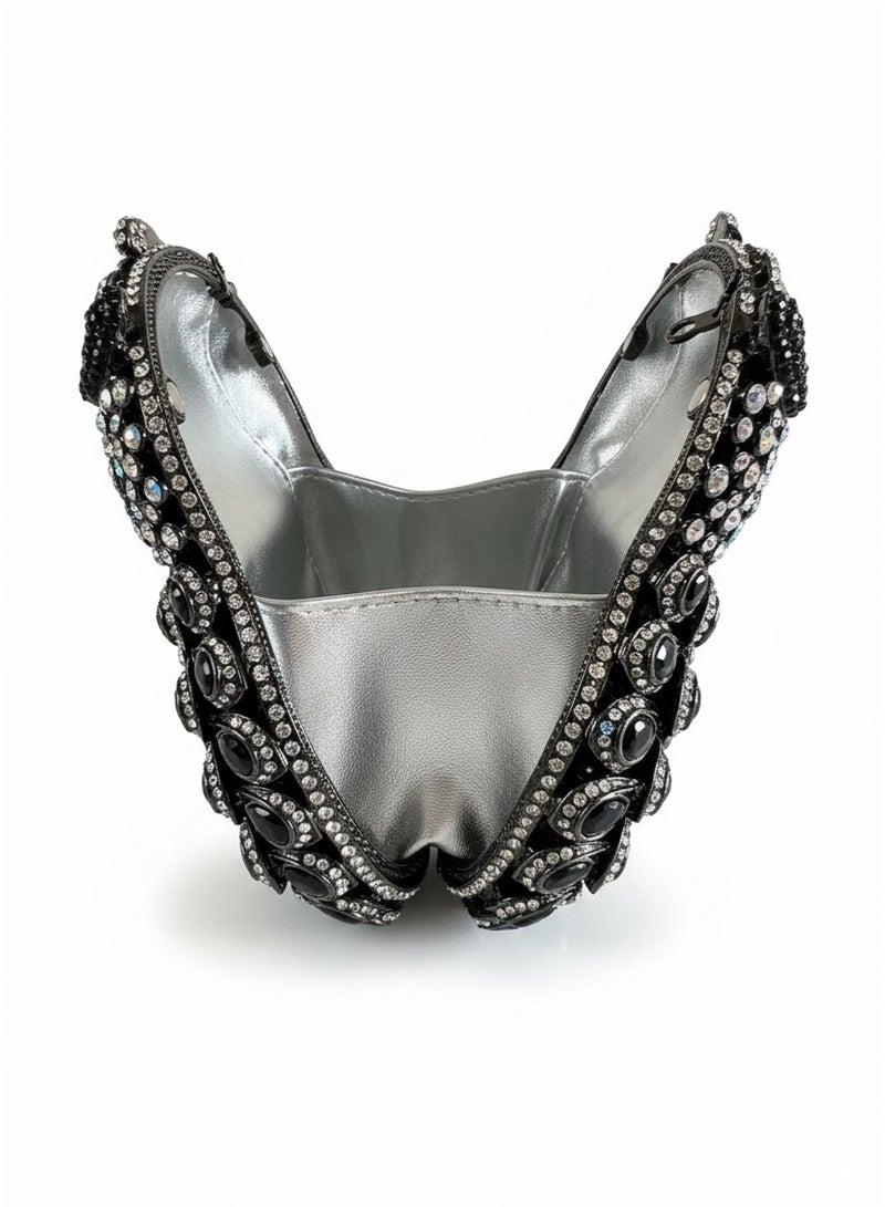 SVARN ATELIER Black Owl Crystal Clutch Rhinestone Bag Handbag Luxury Clutch Bag Evening Bag Party Bag Shiny Sparkle Bag Crystal Bag Owl Shaped Bag Owl Crystal Bag Owl Bag Rhinestone Clutch - Image 2
