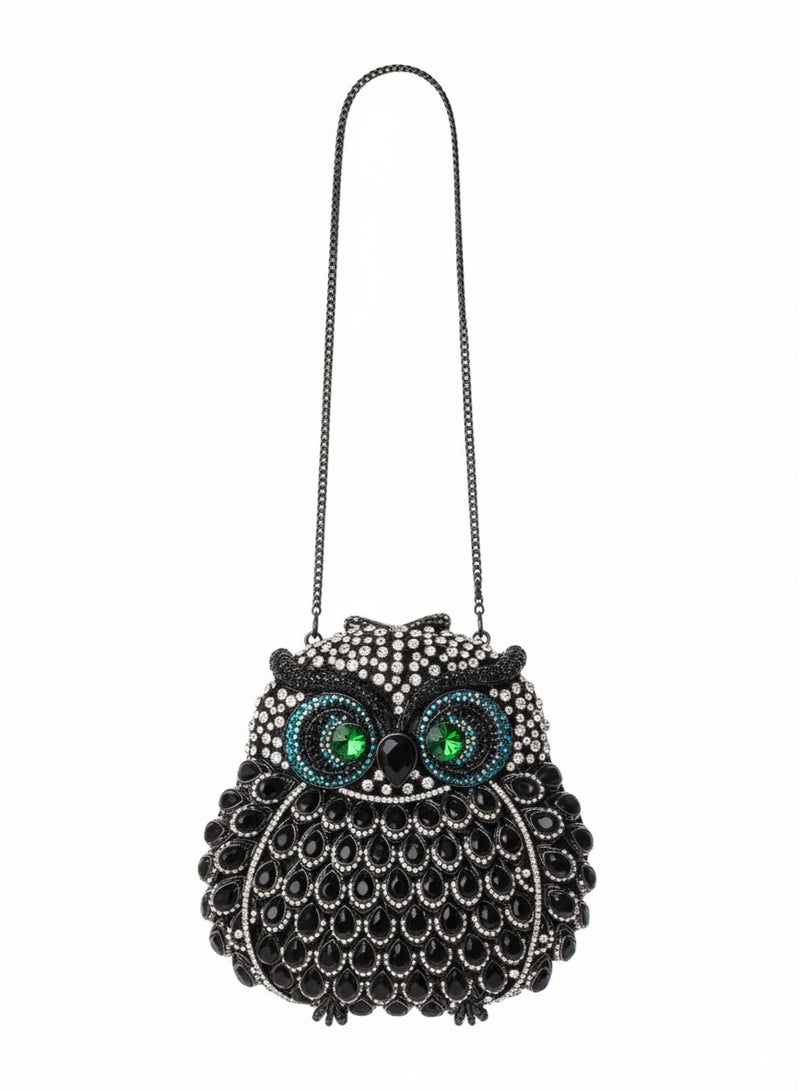 SVARN ATELIER Black Owl Crystal Clutch Rhinestone Bag Handbag Luxury Clutch Bag Evening Bag Party Bag Shiny Sparkle Bag Crystal Bag Owl Shaped Bag Owl Crystal Bag Owl Bag Rhinestone Clutch - Image 4