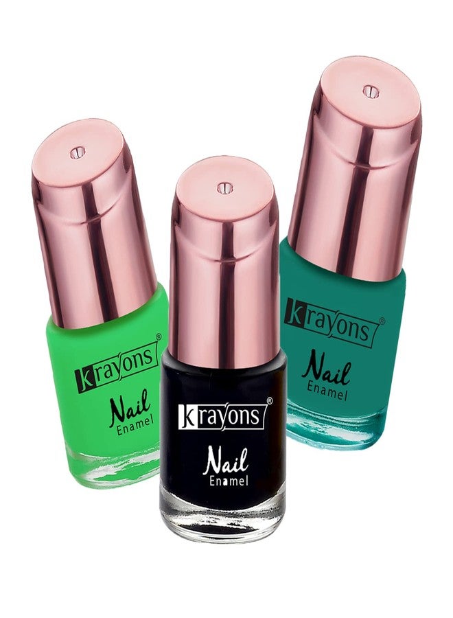 Krayons Crazy Gel Nail Enamel, Waterproof, Longlasting, Diamond Green, Neon Green, Black Shadow, 8ml Each, Combo (Pack of 3) - Image 1