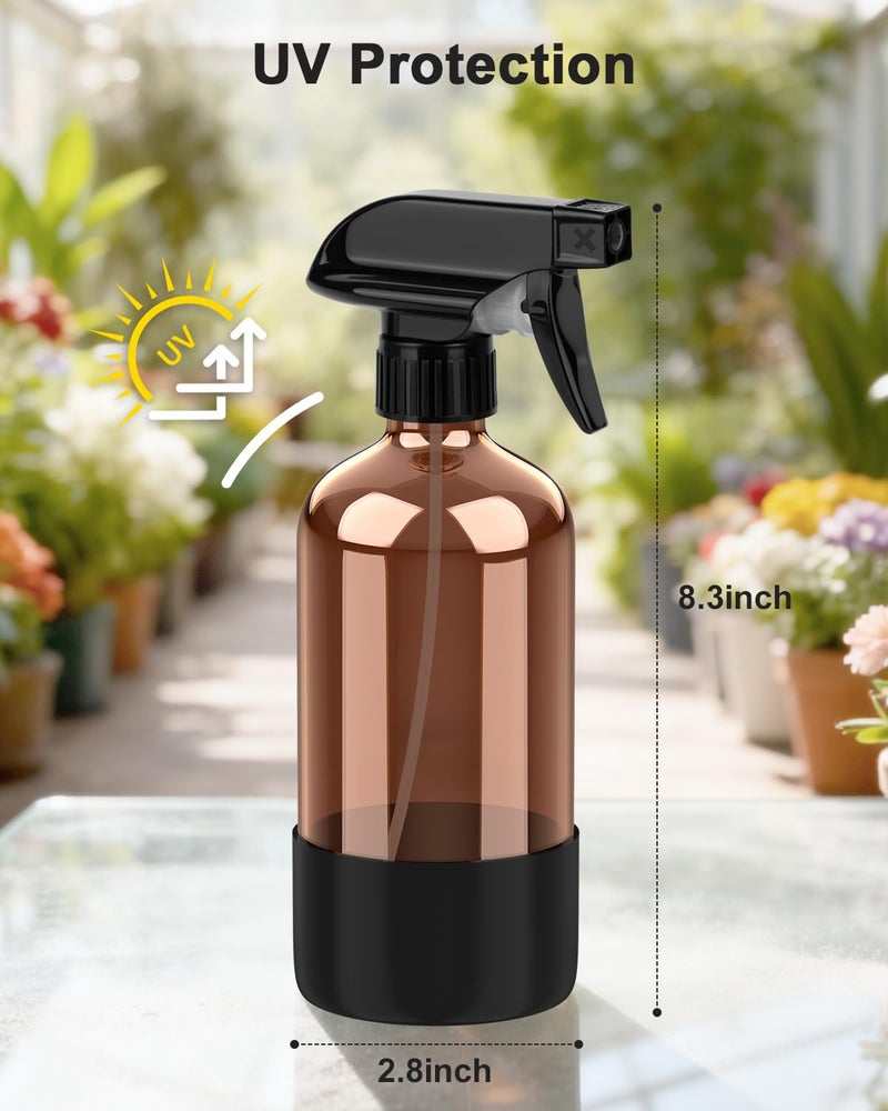 Bontip Amber Glass Spray Bottle with Silicone Sleeve Protection, 16 oz Refillable Spray Bottle for Cleaning Solutions, Plants, Aromatherapy, Facial Hydration (Black Sleeve(Amber Bottle) - Image 2