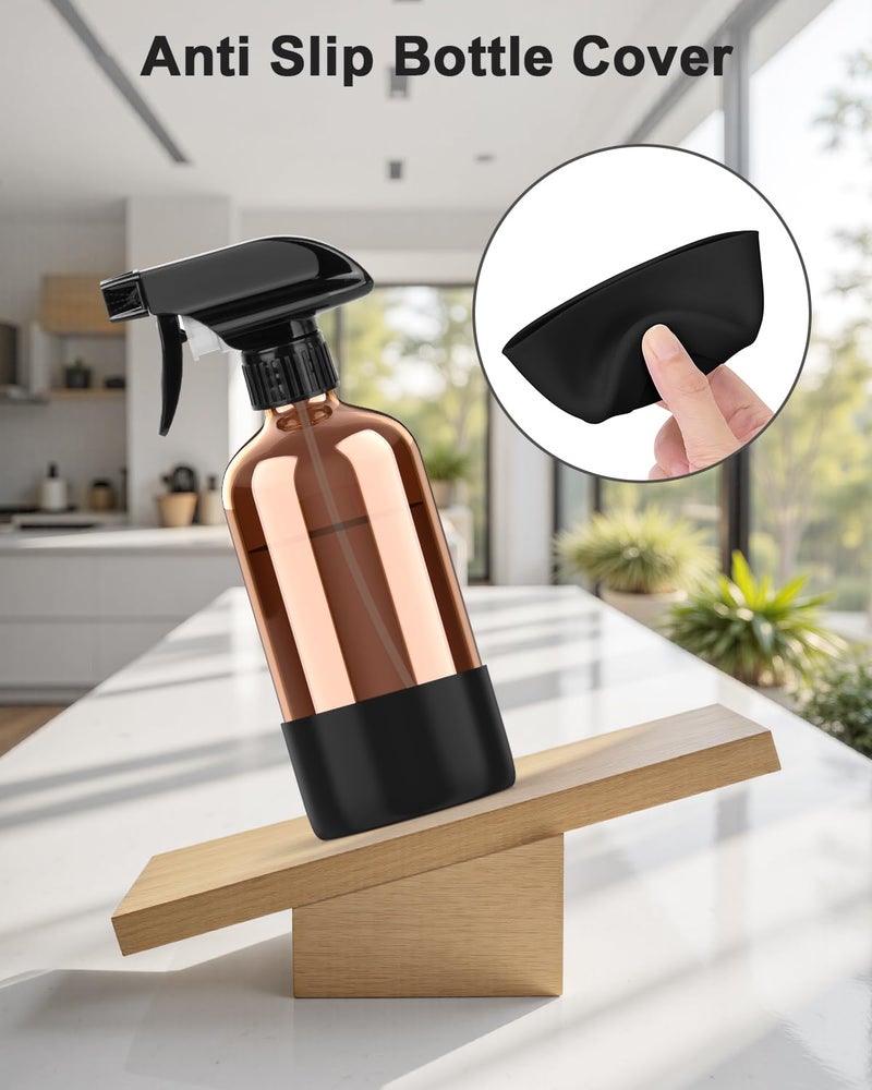 Bontip Amber Glass Spray Bottle with Silicone Sleeve Protection, 16 oz Refillable Spray Bottle for Cleaning Solutions, Plants, Aromatherapy, Facial Hydration (Black Sleeve(Amber Bottle) - Image 5