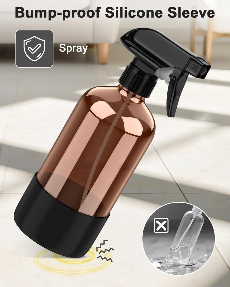 Bontip Amber Glass Spray Bottle with Silicone Sleeve Protection, 16 oz Refillable Spray Bottle for Cleaning Solutions, Plants, Aromatherapy, Facial Hydration (Black Sleeve(Amber Bottle) - Image 4