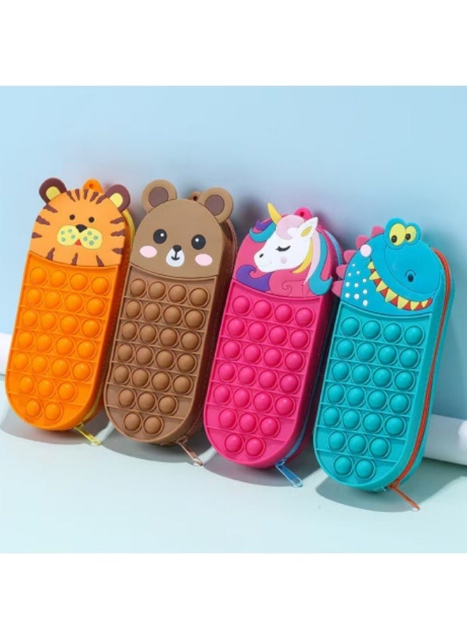 Generic Silicone Cartoon Pencil Case Student Stationery Box Cute Decompression Pencil Case Red  - Image 3