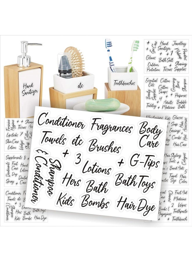 Premify Set Of 120 Black Script Bathroom Stickers Bath Beauty And Makeup Preprinted Sticker Water Resistant Clear Vinyl Label - Image 1