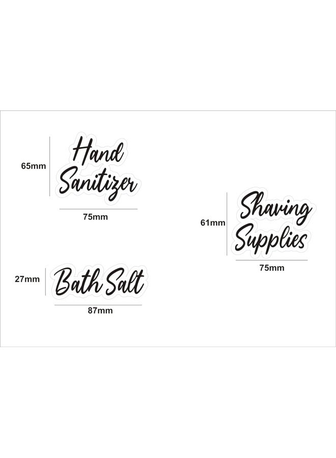 Premify Set Of 120 Black Script Bathroom Stickers Bath Beauty And Makeup Preprinted Sticker Water Resistant Clear Vinyl Label - Image 4
