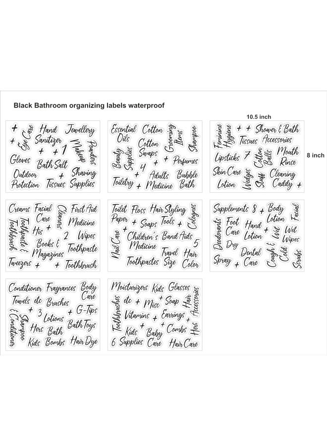 Premify Set Of 120 Black Script Bathroom Stickers Bath Beauty And Makeup Preprinted Sticker Water Resistant Clear Vinyl Label - Image 5