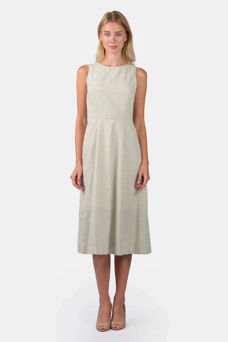 فيرجيو Stripes Cotton Paneled Sleeveless Midi Dress for Women