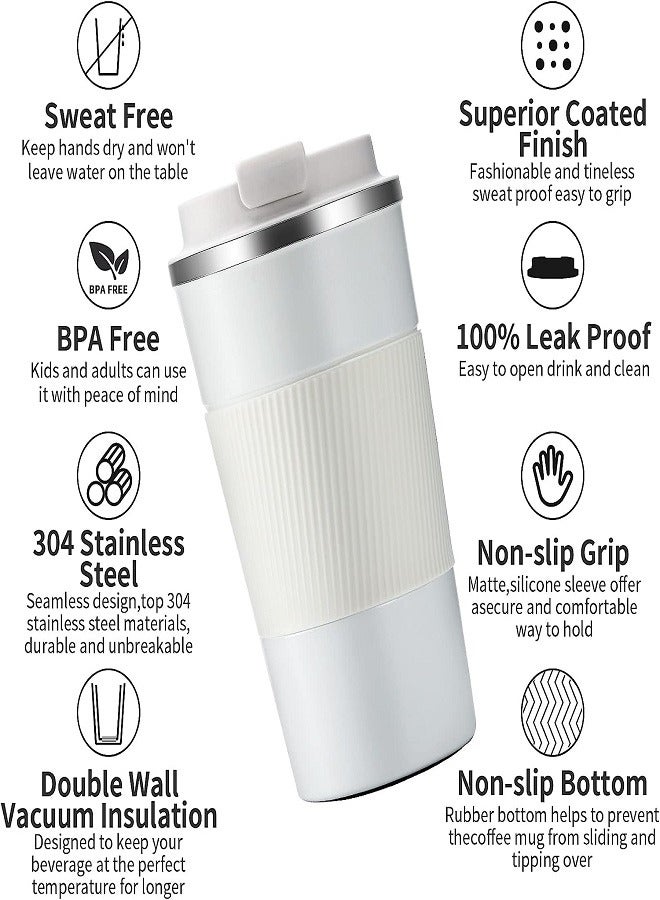 Travel Mug Coffee Cups Thermal Insulated Vacuum Insulation Stainless Steel Bottle for Hot Cold Drinks 510ml-White  - Image 5