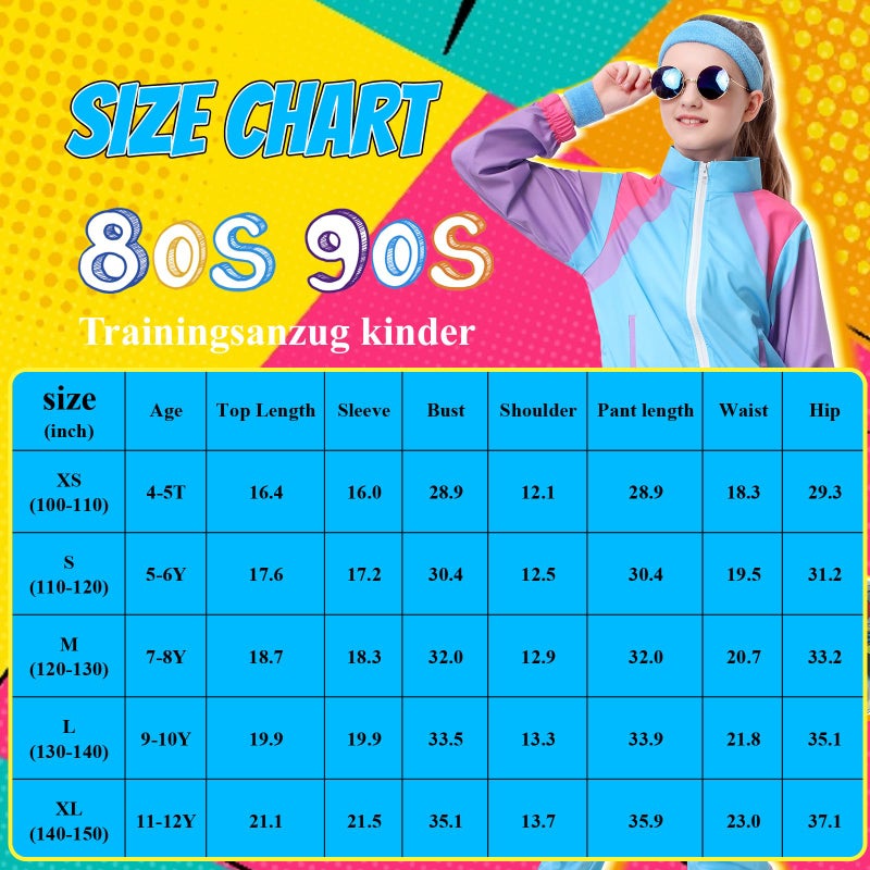 TIMSOPHIA 80s Tracksuit for Kids, 90s Outfits Boys Girls 6PCS Hip Hop Dance Costume, Colorblock Jacket for Retro Theme Party (Light blue, 9-10 years) - Image 4