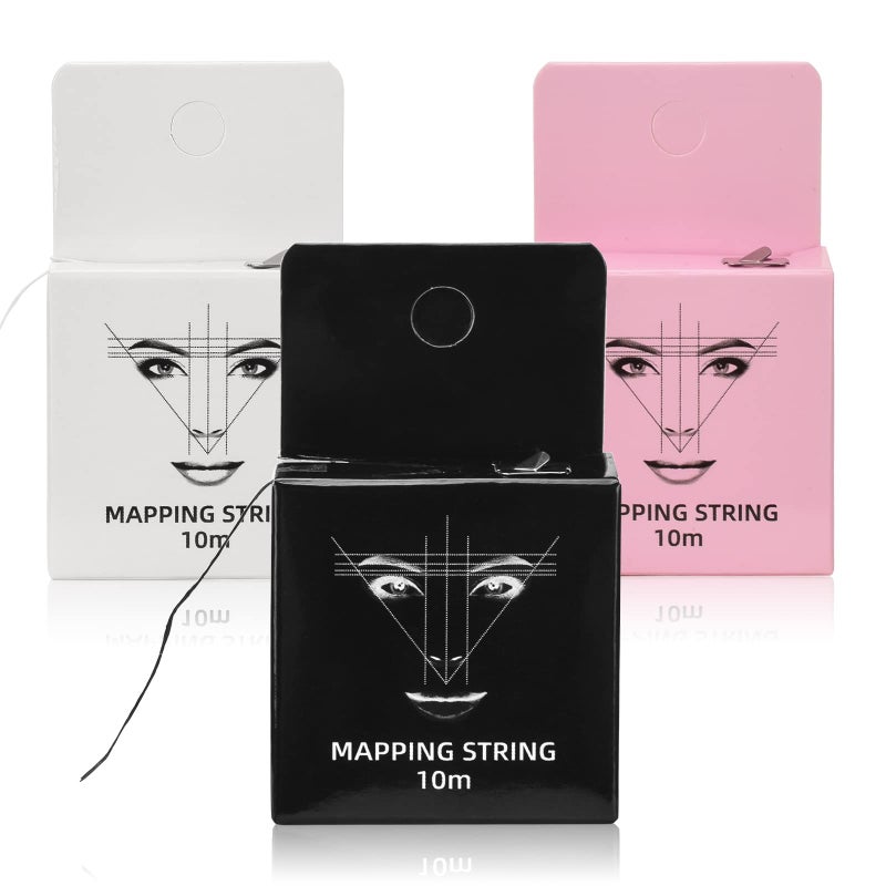 ATOMUS Eyebrow Mapping String 3 Pack Pre-inked 10m(32ft) Microblading String for Brow Marking 3 Colors Black White Pink Measuring String for Eyebrow Makeup - Image 1