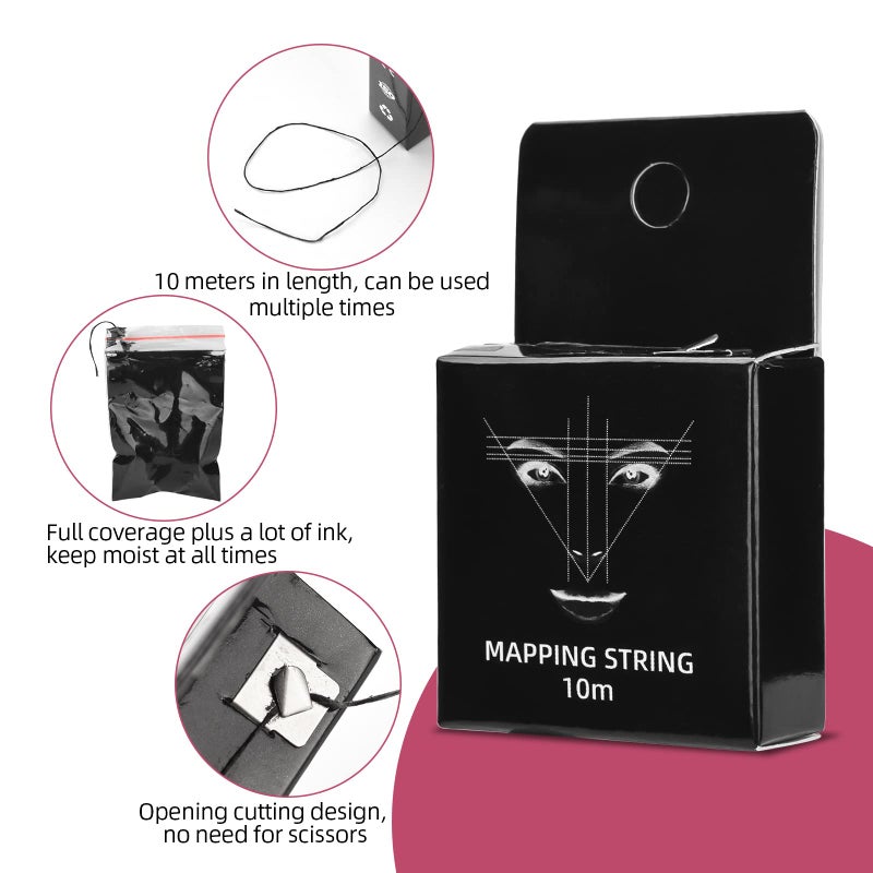 ATOMUS Eyebrow Mapping String 3 Pack Pre-inked 10m(32ft) Microblading String for Brow Marking 3 Colors Black White Pink Measuring String for Eyebrow Makeup - Image 3