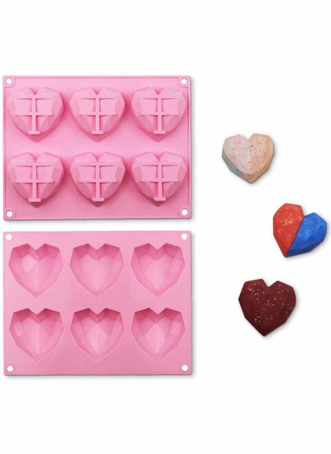 Silicone Heart Mould Set - 3D Diamond Shape for Chocolate, Soap, Cakesicles - BPA Free - 2 Pack