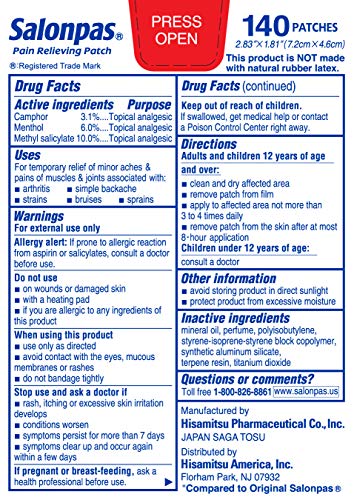 Salonpas Pain Relieving Patch, 140 Patches (2 Pack) - Image 2