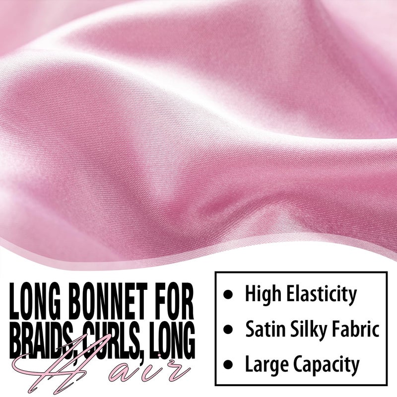 WOZUTUNT 2Pack Bonnets For Black Women Braid Bonnet  Large Long Bonnet Satin Bonnet For Braids Black Women Silk Bonnet With Stretchy Tie Band Braid Bonnet For Sleeping Extra Long (Pink &Black Pattern) - Image 3