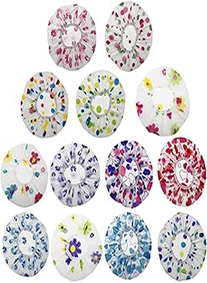 LJY - LJY 13 Pieces Assorted Shower Caps Elastic Waterproof Plastic Bathing Salon Hair Cap Lady Salon Hat - Image 1