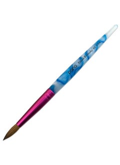 Pana Usa Acrylic Nail Brush Pure Kolinsky Hair Acrylic White Swirl Blue Handle With Pink Ferrule Round Shaped - Size 8  - Image 1