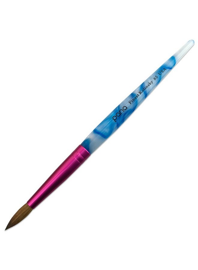 بانا فرشاة أظافر أكريليك من الولايات المتحدة الأمريكية مصنوعة من شعر كولينسكي نقي مع مقبض أزرق حلزوني باللون الوردي على شكل دائري - مقاس 8 - Image 1