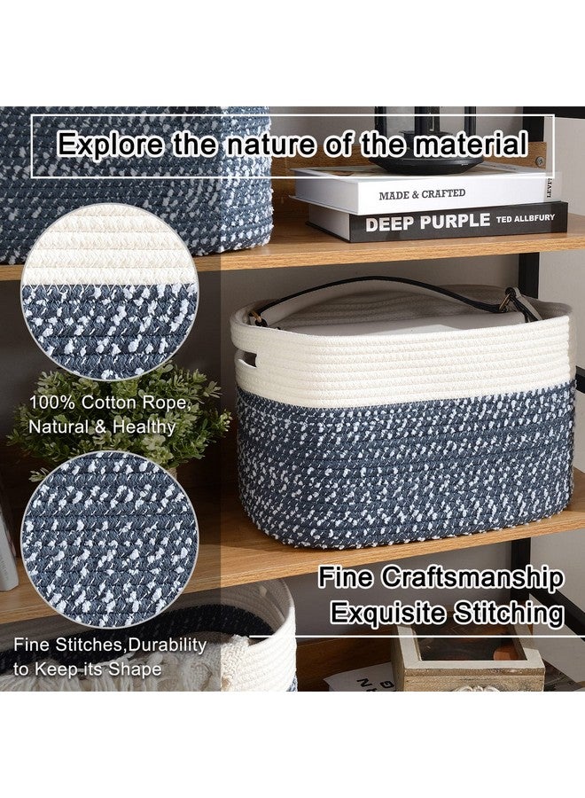 OIAHOMY Storage Basket Woven Baskets For Storage Cotton Rope Basket For Toystowel Baskets For Bathroom Pack Of 3White Blue - Image 5