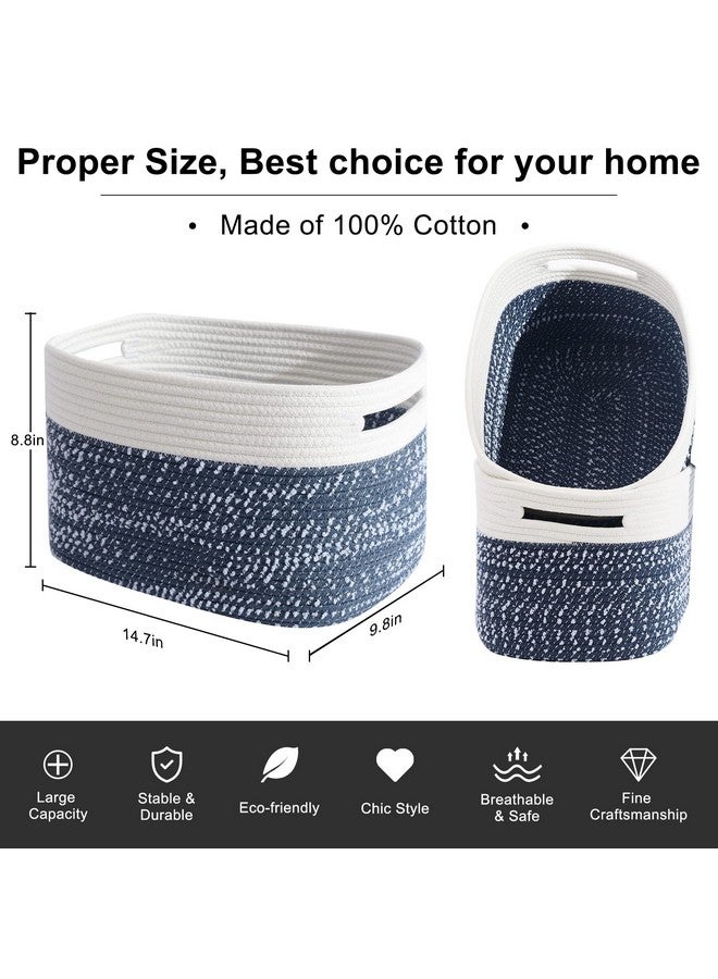 OIAHOMY Storage Basket Woven Baskets For Storage Cotton Rope Basket For Toystowel Baskets For Bathroom Pack Of 3White Blue - Image 4