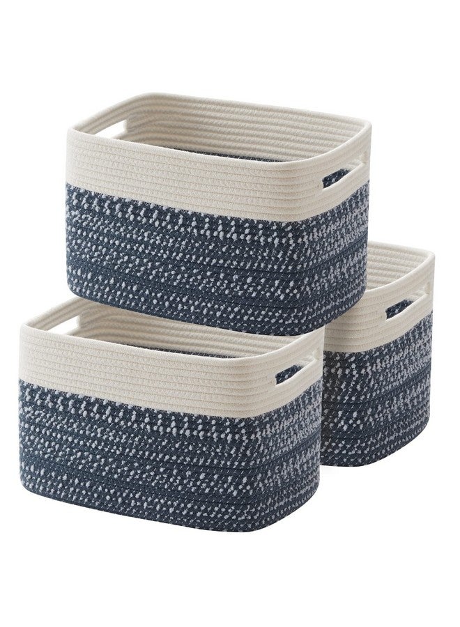 OIAHOMY Storage Basket Woven Baskets For Storage Cotton Rope Basket For Toystowel Baskets For Bathroom Pack Of 3White Blue - Image 2