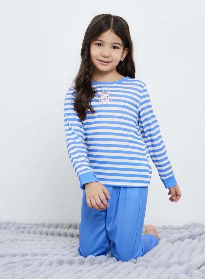 Styli Styli Striped Long Sleeve T-Shirt and Pyjama Set