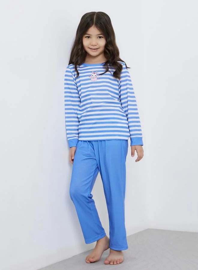 Styli Styli Striped Long Sleeve T-Shirt and Pyjama Set