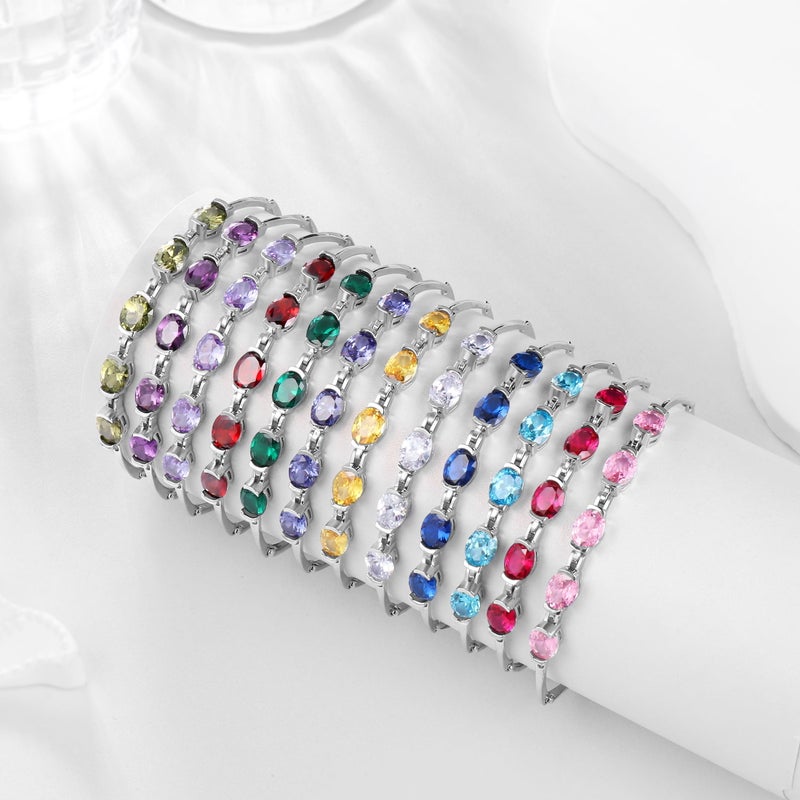 Juwaliy 18K White Gold Plated Oval Tennis Bracelets for Women,October Birthstone Bracelet Pink Tourmaline Jewelry Valentines Gifts for Wife/Girlfriend - Image 4