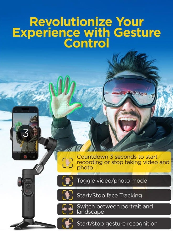 AOCHUAN Gimbal Stabilizer for iPhone Gimbal, Smartphone w/Focus Wheel Face/Object Tracking for iPhone 16 15 Pro Max/Android Foldable 3-Axis Handheld Phone Stabilizer for Video Recording -Smart XE - Image 4