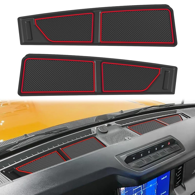 Auovo Dash Cover Tray Fit for Ford Bronco Accessories 2026 2025 2021 2022 2023 2024 AntiSlip Silicone Dashboard Compartments Mat fit Bronco 24Door Interior Dash Pad Liners 2pc Set Red Trim - Image 2