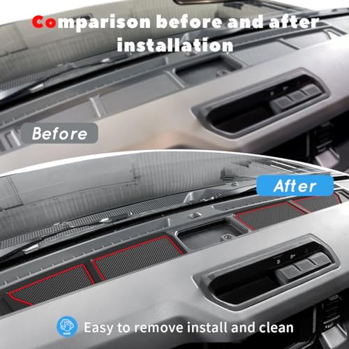 Auovo Dash Cover Tray Fit for Ford Bronco Accessories 2026 2025 2021 2022 2023 2024 AntiSlip Silicone Dashboard Compartments Mat fit Bronco 24Door Interior Dash Pad Liners 2pc Set Red Trim - Image 3