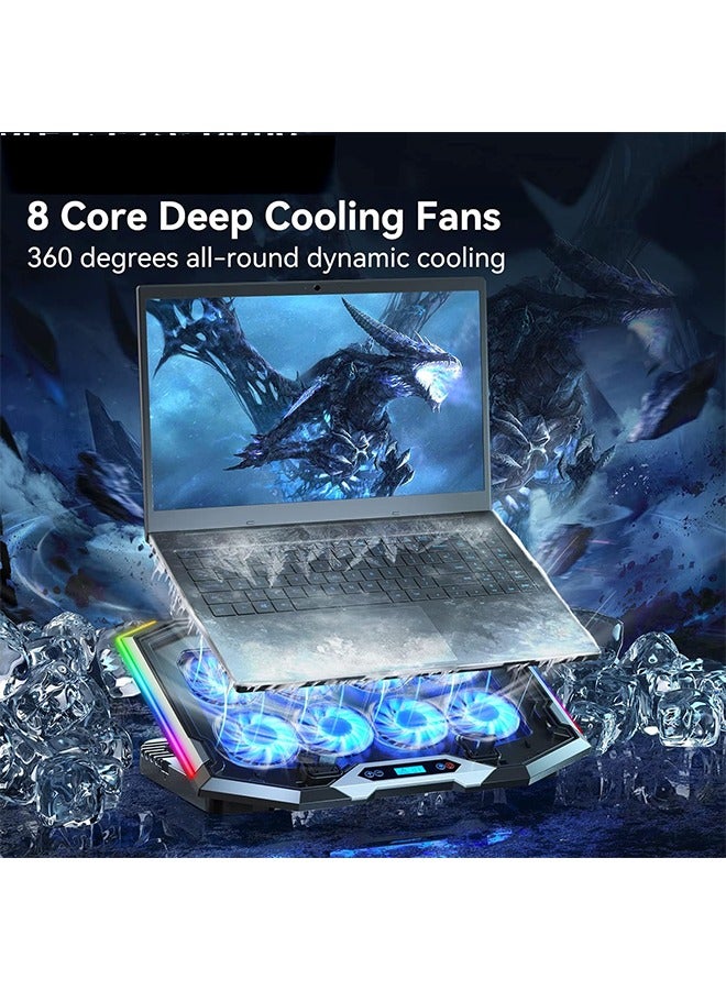 ICE COOREL Gaming Laptop Cooling Pad with 8 Cooling Fans, Laptop Fan Cooler Pad for 15-17.3 Inch, Notebook Cooler Stand with 6 Height Adjustable, RGB Cooling Pad with Two USB Port + Phone Stand  - Image 2