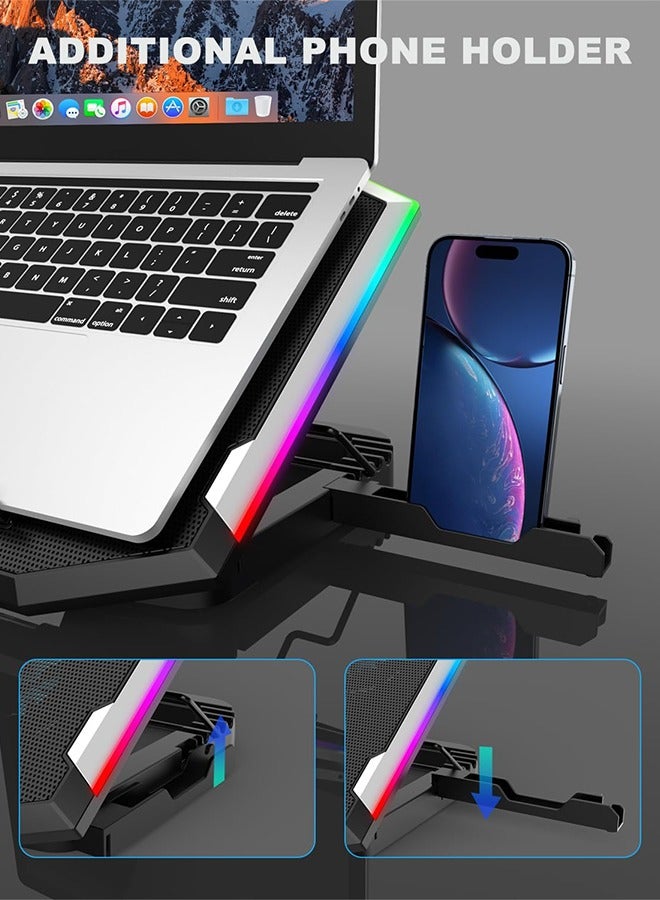 ICE COOREL Gaming Laptop Cooling Pad with 8 Cooling Fans, Laptop Fan Cooler Pad for 15-17.3 Inch, Notebook Cooler Stand with 6 Height Adjustable, RGB Cooling Pad with Two USB Port + Phone Stand  - Image 4