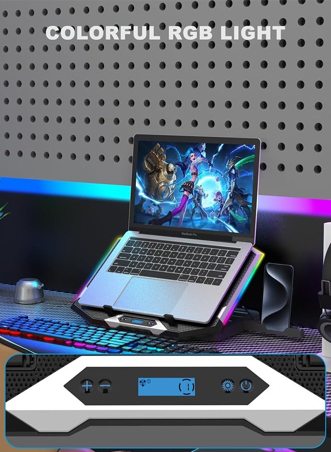 ICE COOREL Gaming Laptop Cooling Pad with 8 Cooling Fans, Laptop Fan Cooler Pad for 15-17.3 Inch, Notebook Cooler Stand with 6 Height Adjustable, RGB Cooling Pad with Two USB Port + Phone Stand  - Image 5