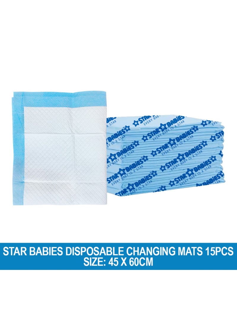 STAR BABiES سجادة تغيير حفاضات للاستخدام مرة واحدة كبيرة 45 × 60 سم، عبوة من 15 قطعة - أزرق - Image 2
