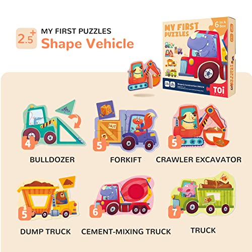 Toi 6 Packs Large Piece Toddler Jigsaw Puzzles for Kids Aged 25 Animal Shaped Floor Puzzles for Beginner Preschool Learning Game for Boys Girls Shape Vehicle - Image 5