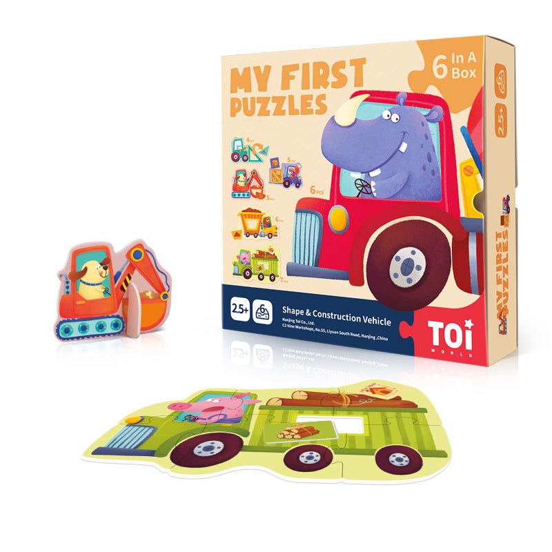 Toi 6 Packs Large Piece Toddler Jigsaw Puzzles for Kids Aged 25 Animal Shaped Floor Puzzles for Beginner Preschool Learning Game for Boys Girls Shape Vehicle - Image 3