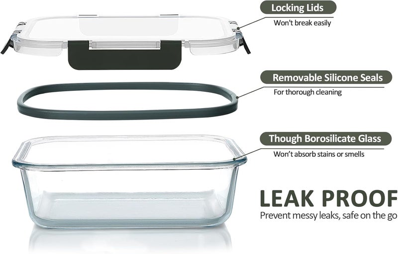 M MCIRCO [5-Packs, 36 Oz.] Glass Meal Prep Containers with Lifetime Lasting Snap Locking Lids Glass Food Containers,Airtight Lunch Container,Microwave, Oven, Freezer and Dishwasher (4.5 Cup) - Image 3