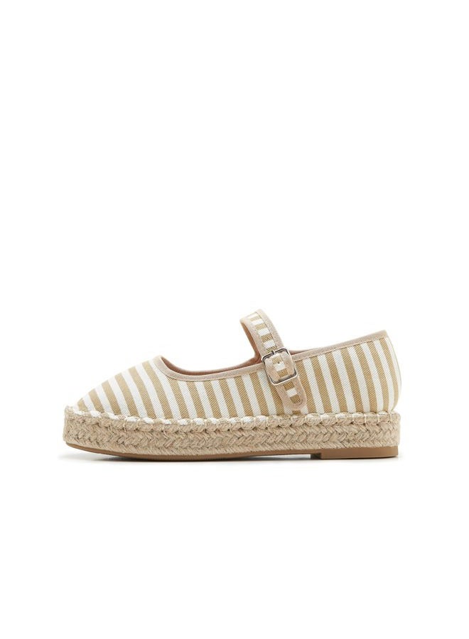 ATBELL Canvas Mary Jane Shoes for Women Cozy Closed Toe Espadrille Flats with Adjustable Strap Cute Daily Casual Fall Outfits Shoes, Natural, 9.5 - Image 1