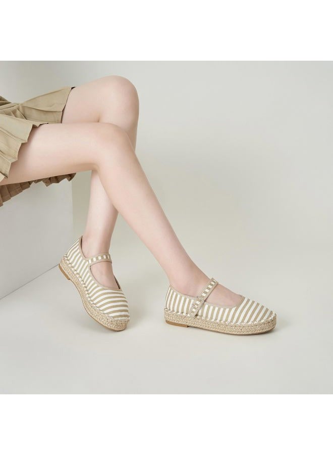 ATBELL Canvas Mary Jane Shoes for Women Cozy Closed Toe Espadrille Flats with Adjustable Strap Cute Daily Casual Fall Outfits Shoes, Natural, 9.5 - Image 2