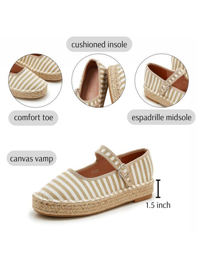 ATBELL Canvas Mary Jane Shoes for Women Cozy Closed Toe Espadrille Flats with Adjustable Strap Cute Daily Casual Fall Outfits Shoes, Natural, 9.5 - Image 3