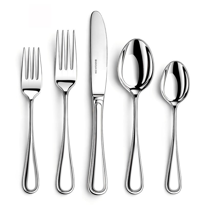 NICE KITCHEN Silverware set for 8,40 Pieces Premium Stainless Steel Silverware set,Mirror Polished Cutlery Set,Heavy Duty Flatware Set for 8,Dishwasher Safe,Luster Series - Image 1