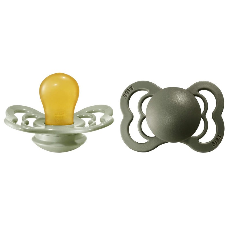 BIBS Pacifiers  Supreme Collection  BPAFree Baby Pacifier  Made in Denmark  Set of 2 SageHunter Green Color Premium Soothers  Size 06 Months - Image 1